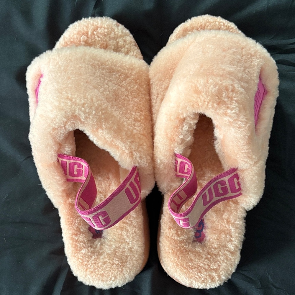 UGG Fluffy Orange and Pink Slides
